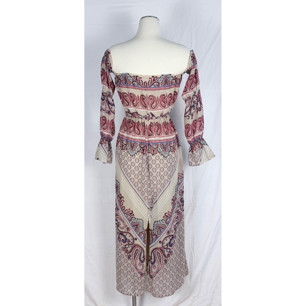 Love Reign Boho Dress Off Shoulder Long Puff Sleeve XS Paisley Hippie Festival - Picture 2 of 10